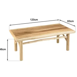 Table basse rectangulaire en branches de teck naturel MADURA Beige