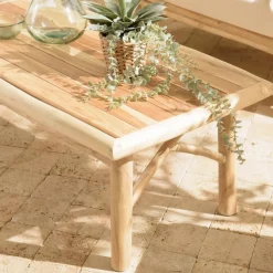 Table basse rectangulaire en branches de teck naturel MADURA Beige