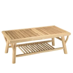 Table basse rectangulaire double plateaux en branches de Teck BORNEO Beige