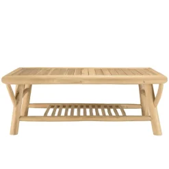 Table basse rectangulaire double plateaux en branches de Teck BORNEO Beige