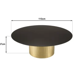 Table basse ronde avec plateau en Fer noir et pied strié Doré JAMES