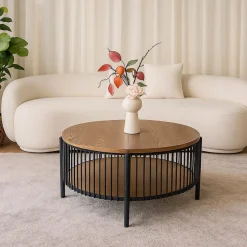 Table basse ronde avec rangement Curcuma Bois et Métal mareté Noir