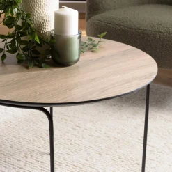 Table basse ronde couleur mocha, pieds métal noir JULIA