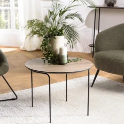 Table basse ronde couleur mocha, pieds métal noir JULIA