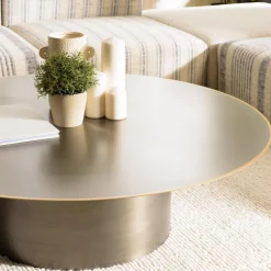 Table basse ronde en Fer Noir et bordure Dorée JAMES D120 cm