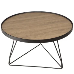 Table basse ronde mocha pieds épingles métal noir JULIA