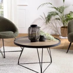 Table basse ronde mocha pieds épingles métal noir JULIA