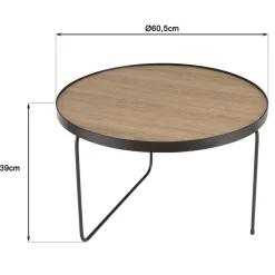 Table basse ronde mocha pieds asymétriques métal noir JULIA