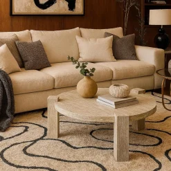 Table basse ronde moderne Titouan Effet Travertin Beige