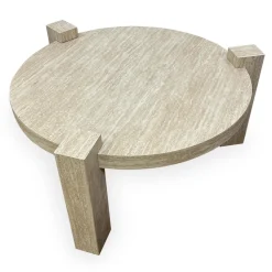 Table basse ronde moderne Titouan Effet Travertin Beige