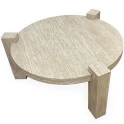 Table basse ronde moderne Titouan Effet Travertin Beige