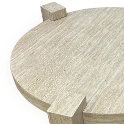 Table basse ronde moderne Titouan Effet Travertin Beige
