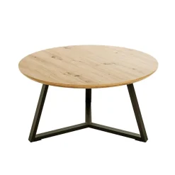 Table basse ronde plateau décor chène