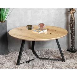Table basse ronde plateau décor chène