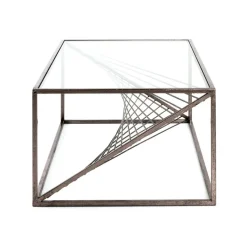Table basse structure en Acier laqué Bronze antique et plateau en Verre trempé Transparent