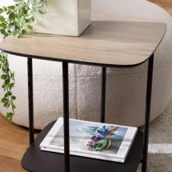 Table d'appoint 2 plateaux bi-matière pieds métal JULIA