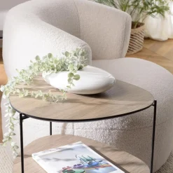 Table d'appoint 2 plateaux ovoïdes couleur mocha pieds métal JULIA