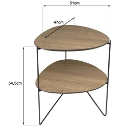 Table d'appoint 2 plateaux ovoïdes couleur mocha pieds métal JULIA
