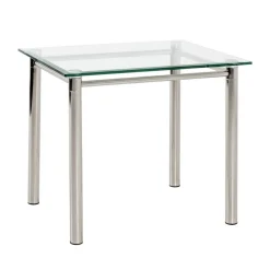 Table d'appoint acier chromé poli plateau en verre trempé