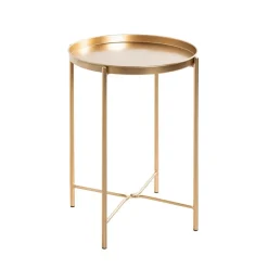 Table d'appoint acier laqué doré et plateau en métal laqué doré