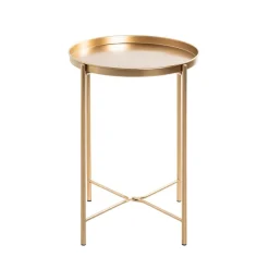 Table d'appoint acier laqué doré et plateau en métal laqué doré
