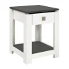 Table d'appoint blanc décor granit 1 tiroir