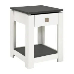 Table d'appoint blanc décor granit 1 tiroir