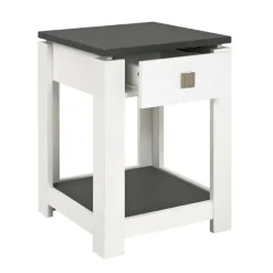 Table d'appoint blanc décor granit 1 tiroir