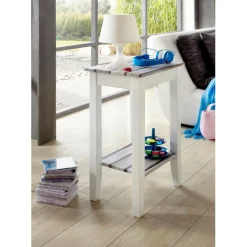 Table d'appoint blanc double plateau en décor pin