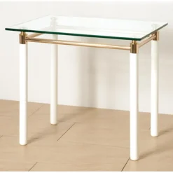 Table d'appoint blanche plateau verre trempé 10 mm