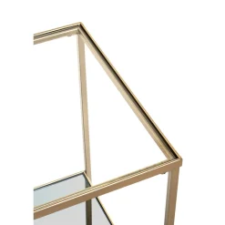 Table d'appoint carrée acier laqué d’or et plateaux miroir et verre trempé