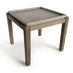 Table d'appoint de jardin carrée béton 53x53 cm et pieds en bois Acacia