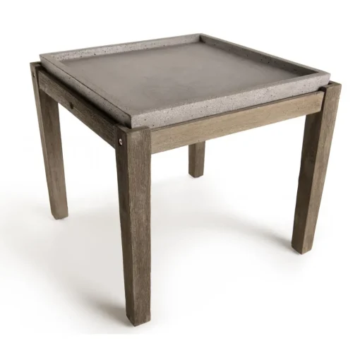 Table d'appoint de jardin carrée béton 53x53 cm et pieds en bois Acacia