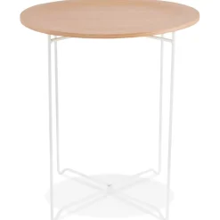 Table d'appoint design 'TSUNAMI' blanc en bois et métal