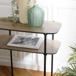 Table d'appoint double plateau couleur mocha pieds métal noir JULIA