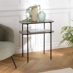 Table d'appoint double plateau couleur mocha pieds métal noir JULIA