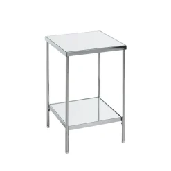 Table d'appoint en acier chromé et étagères en verre miroir