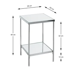 Table d'appoint en acier chromé et étagères en verre miroir