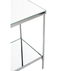 Table d'appoint en acier chromé et étagères en verre miroir
