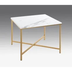 Table d'appoint en acier doré et plateau décor marbre