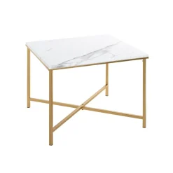 Table d'appoint en acier doré et plateau décor marbre
