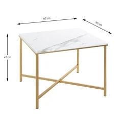 Table d'appoint en acier doré et plateau décor marbre