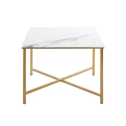 Table d'appoint en acier doré et plateau décor marbre