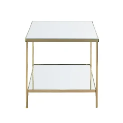 Table d'appoint en acier laitonné et étagères en verre miroir