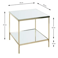 Table d'appoint en acier laitonné et étagères en verre miroir