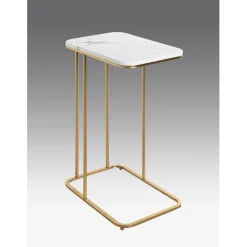 Table d'appoint en métal doré et plateau décor marbre