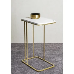 Table d'appoint en métal doré et plateau décor marbre