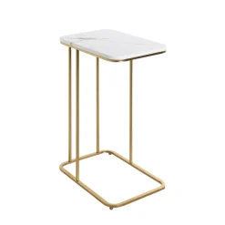Table d'appoint en métal doré et plateau décor marbre