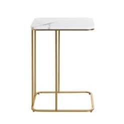 Table d'appoint en métal doré et plateau décor marbre