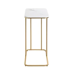 Table d'appoint en métal doré et plateau décor marbre